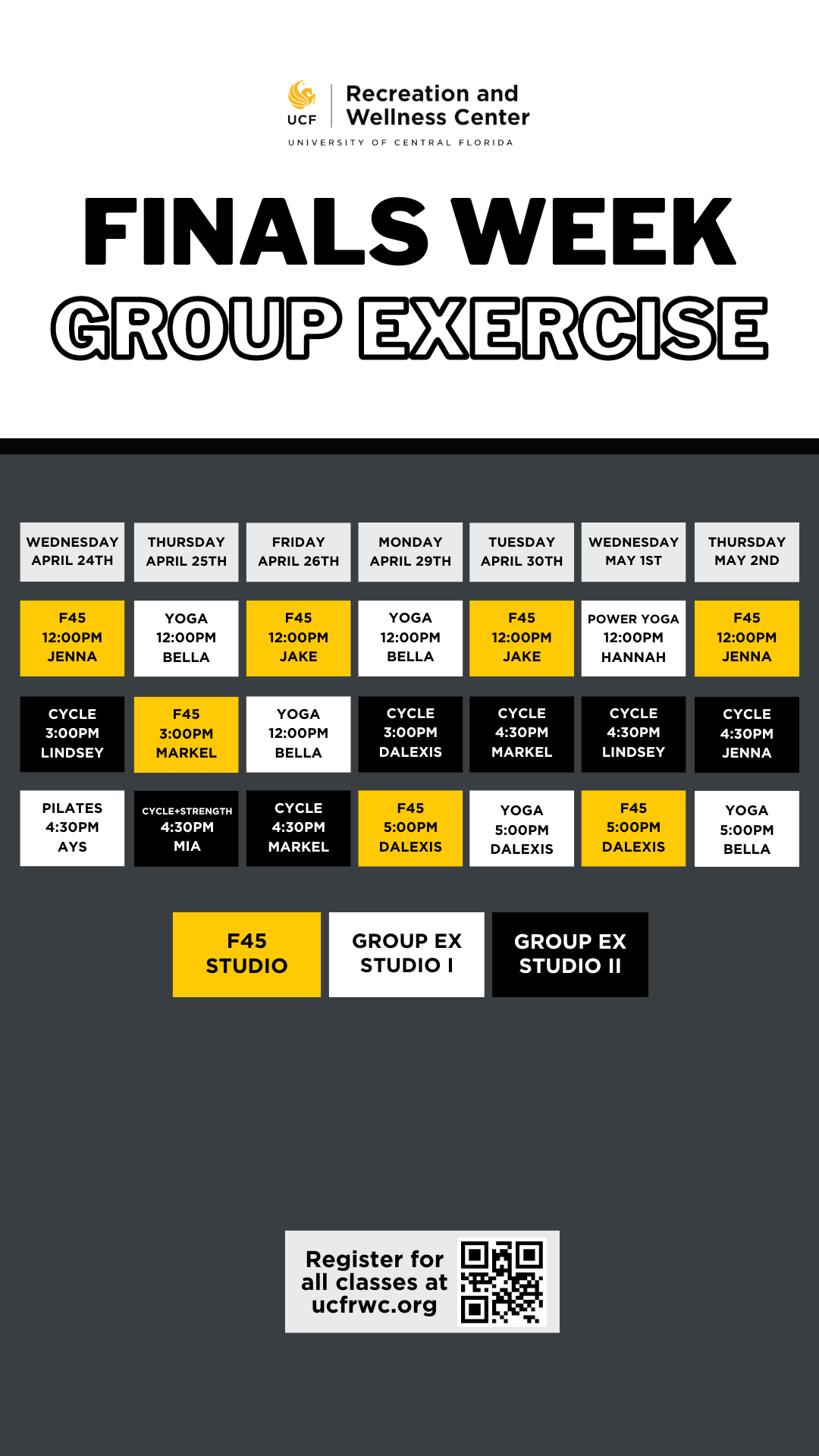 Finals Week Group Exercise Schedule